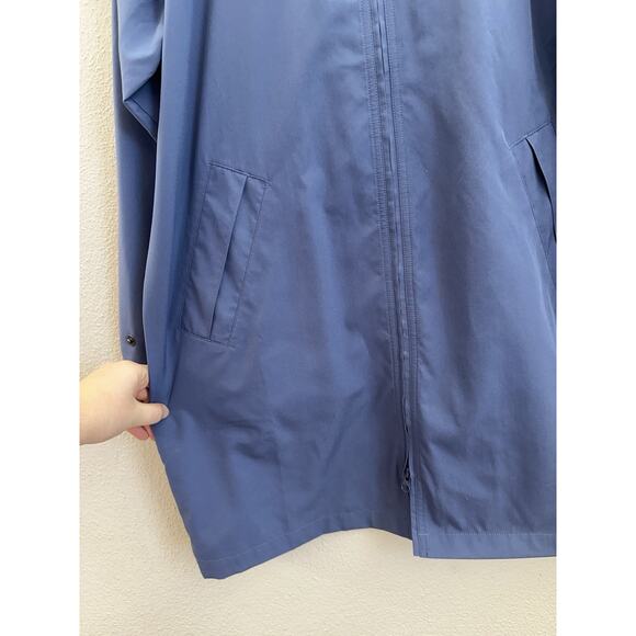 L.L. Bean Womens Jacket Size Petite Large Dark Blue Zip Up Hooded Trench Coat - Picture 3 of 12